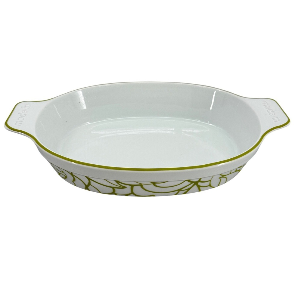 Made-In 2.4 Qt Oval Baking Dish White Green Porcelain Gratin Made in France